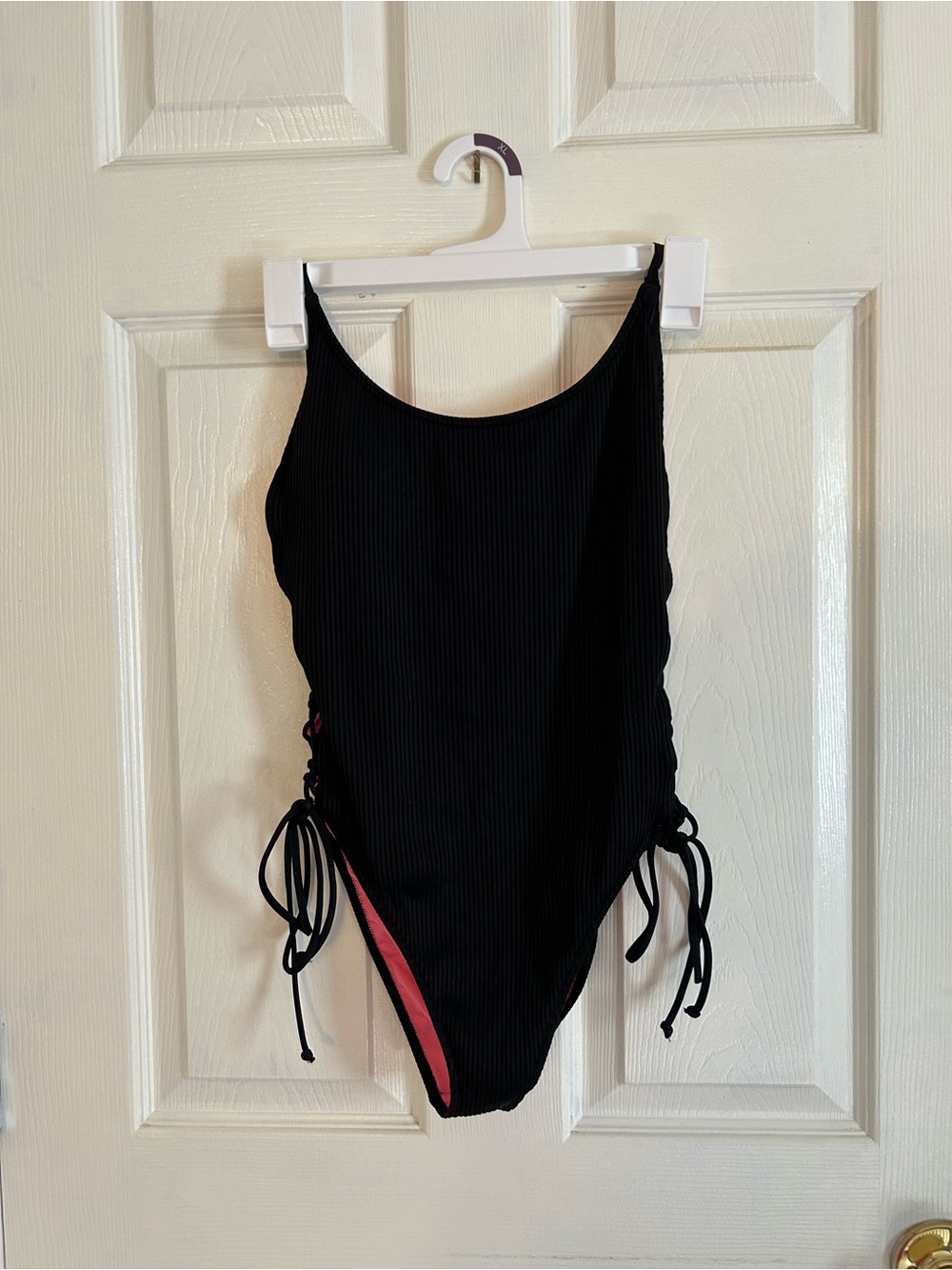 PINK Victoria's Secret Black Ribbed One-Piece with Pink Lining